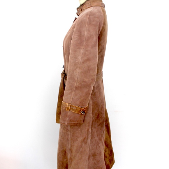 1970s shearling sheepskin tan brown fur coat maxi length manteau mouton - Picture 7 of 16